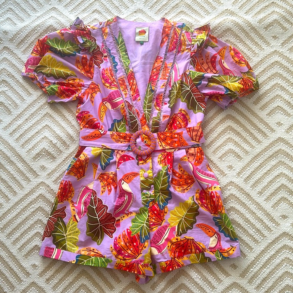 Farm Rio Breaks & Bananas Lilac Romper